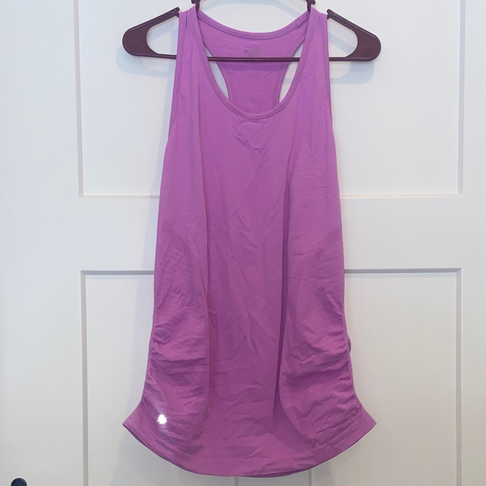 L Athleta Lavender Racerback Tank Top ruched sides